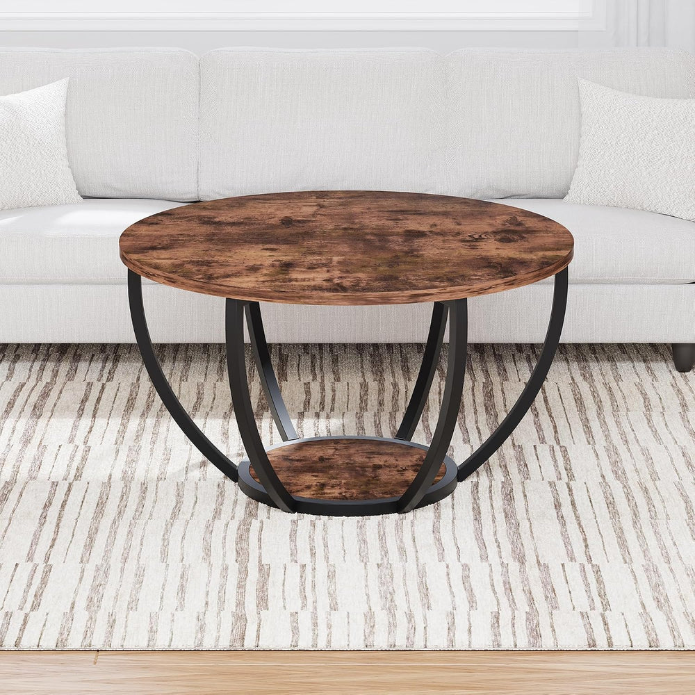 HOMERECOMMEND 28" Round Coffee Table with Storage for Living Room,Brown