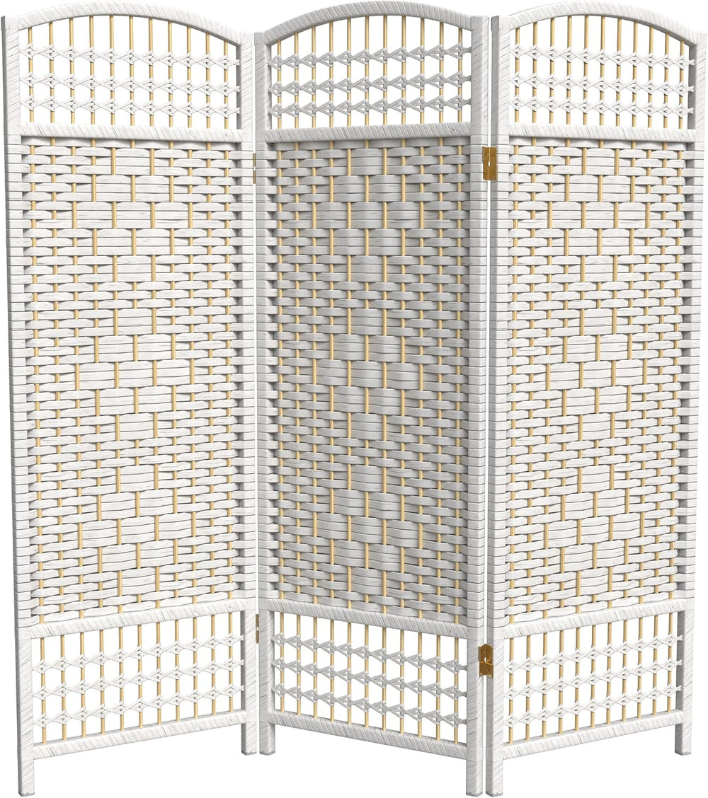 4 ft. Short Fiber Weave Folding Screen - White - 3 Panels