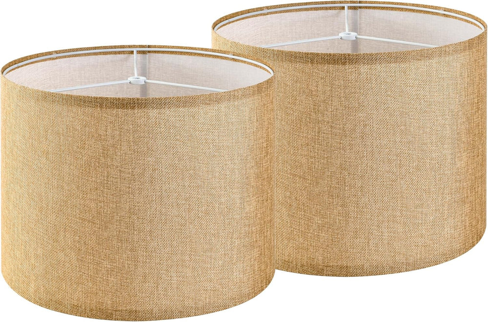 GO&SO Set of 2 Brown Medium Drum Lamp Shades 13" Top x 13" Bott...