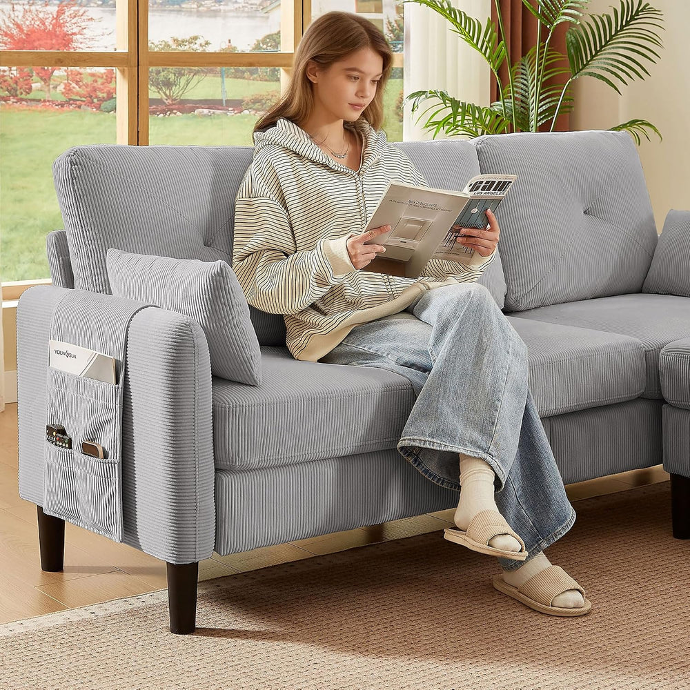 3 Piece Sectional Sofa Set , 3 Seat Couch & Loveseat & Ottoman, Light...