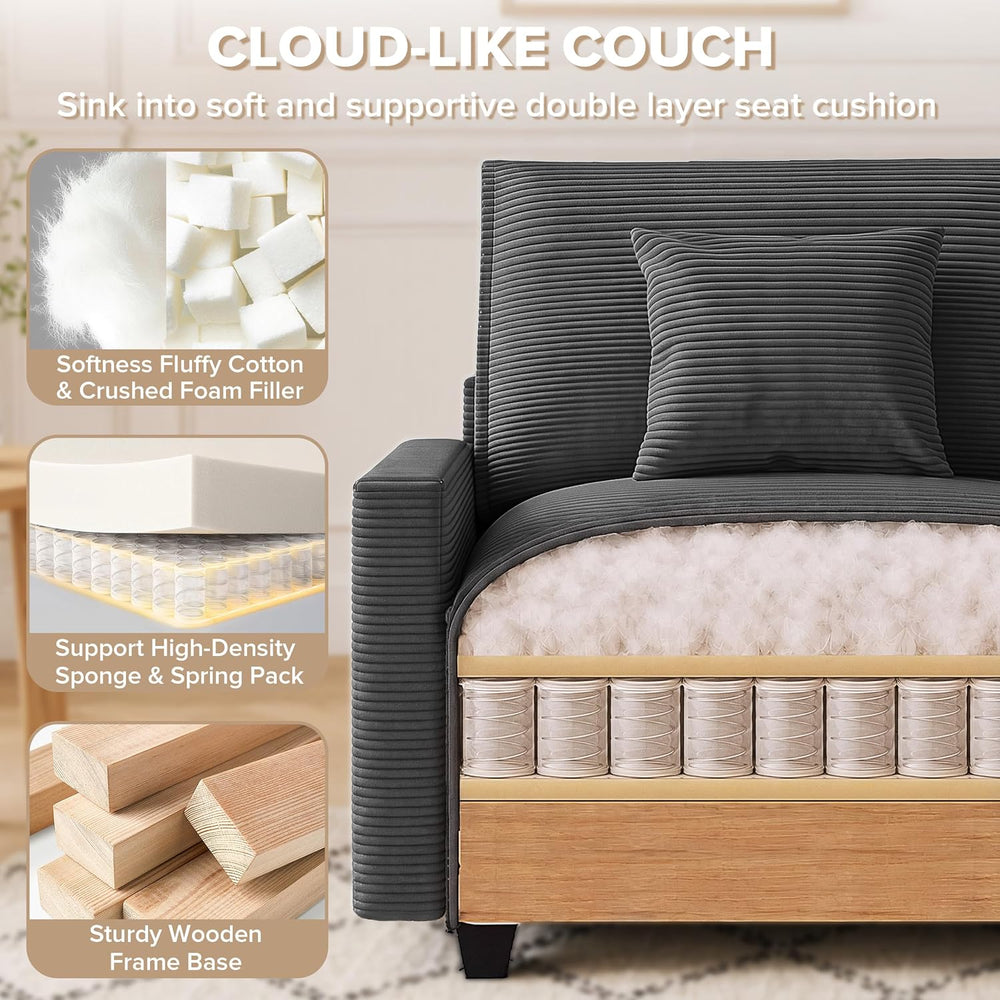 74" Cloud Loveseat with 2 Movable Ottoman, Deep Seat Modular Sectional Sofa