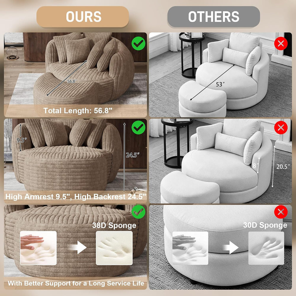 50.5" W x 67" D Oversized Chaise Lounge Chair with Ottoman,Light Camel