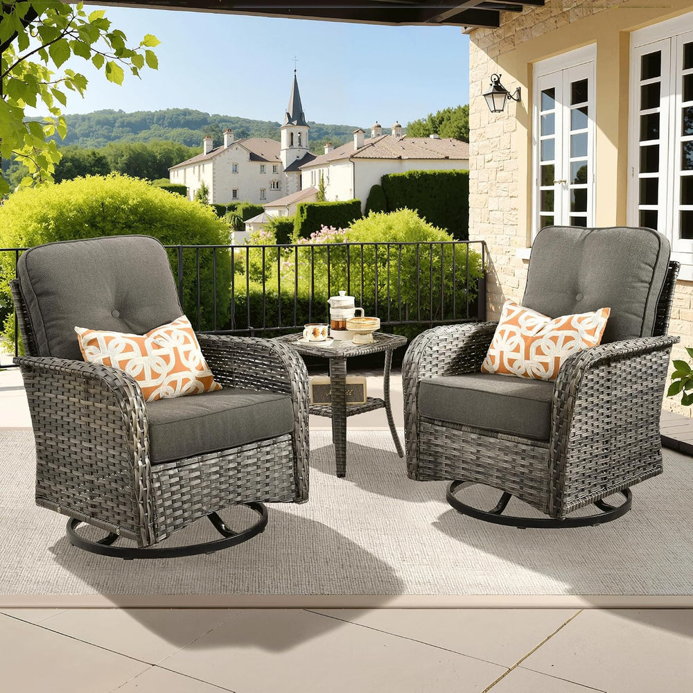 ovios 3 Pieces Patio Furniture Set, Outdoor Wicker Sofa with Swivel Glider Ch...