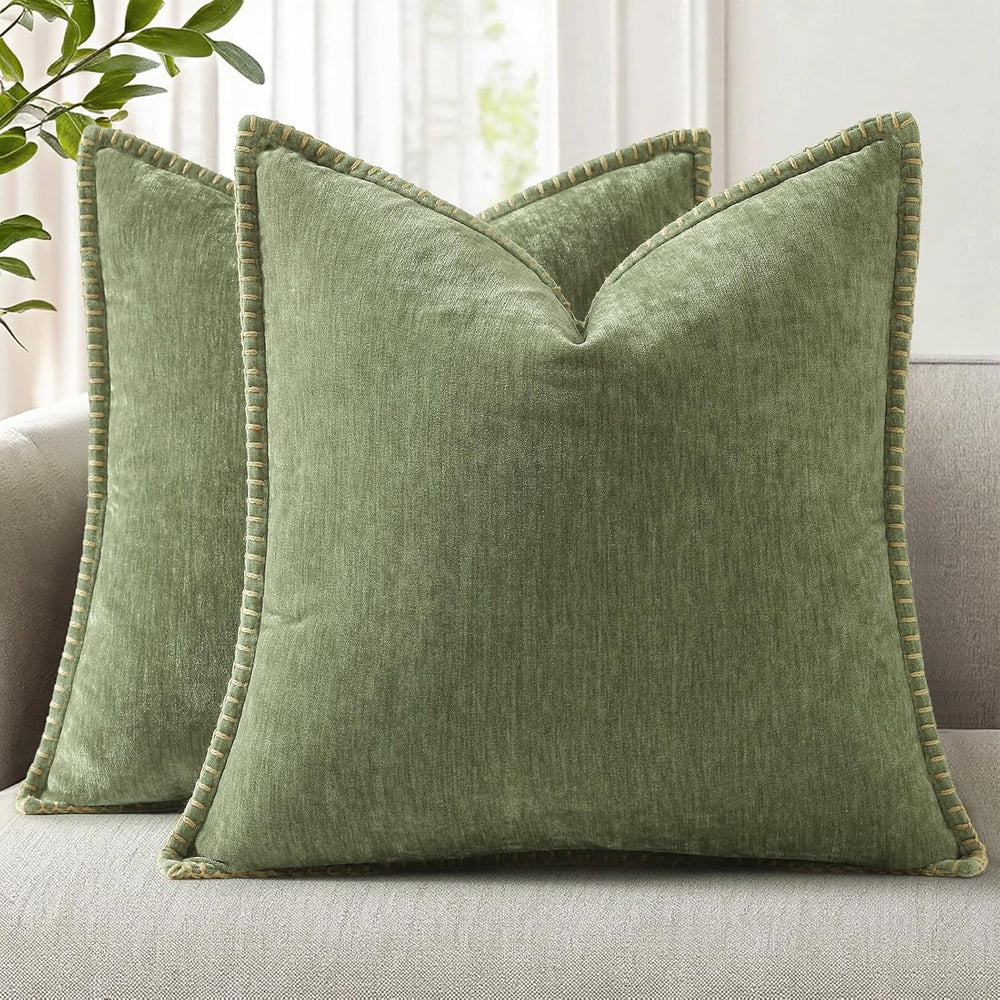 decorUhome Soft Chenille Throw Pillow Covers 26x26 Set of 2 Olive Green