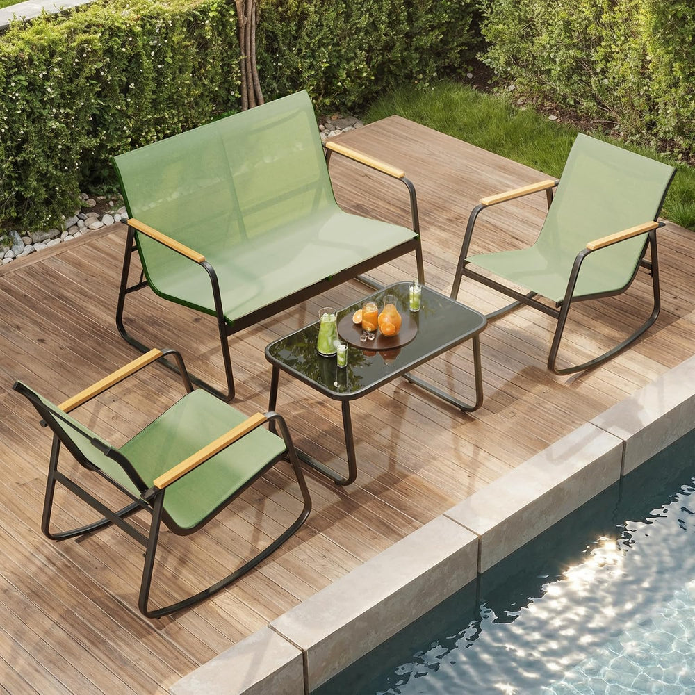 Ahomly 4-Piece Textilene Outdoor Patio Furniture Set Rocking Bistro, Green