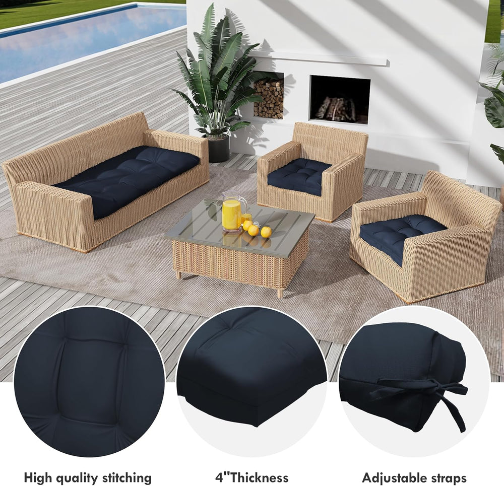 Outdoor Wicker Chair Cushions Set of 3, Waterproof Wicker Cushion for Patio F...