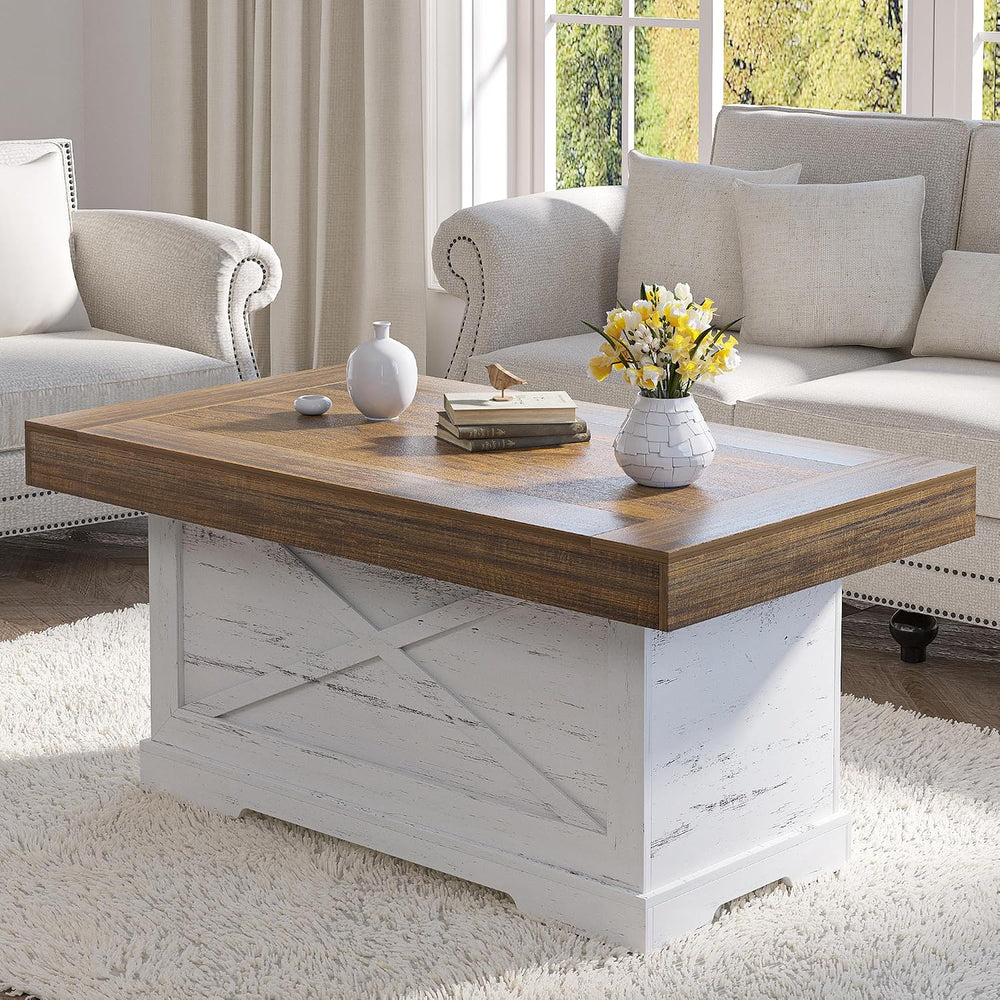 Lareth 39 in Rustic Coffee Table for Living Room with X-Design, Rectangle