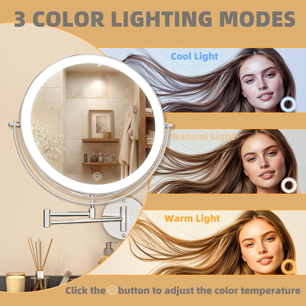 Wall Mounted Lighted Makeup Mirror with Extended Arm for Bathroom