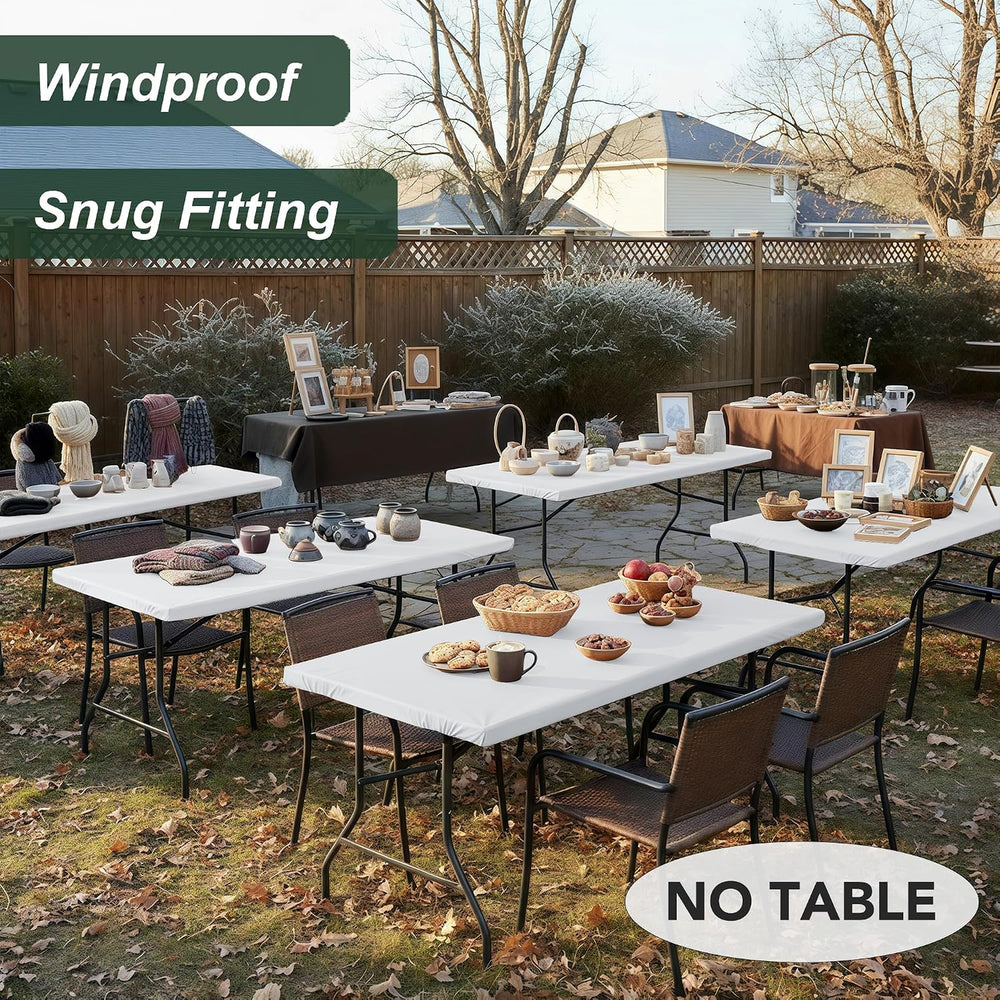 LUSHVIDA Fitted Rectangle Tablecloths for 6ft Folding Tables 6 Packs White