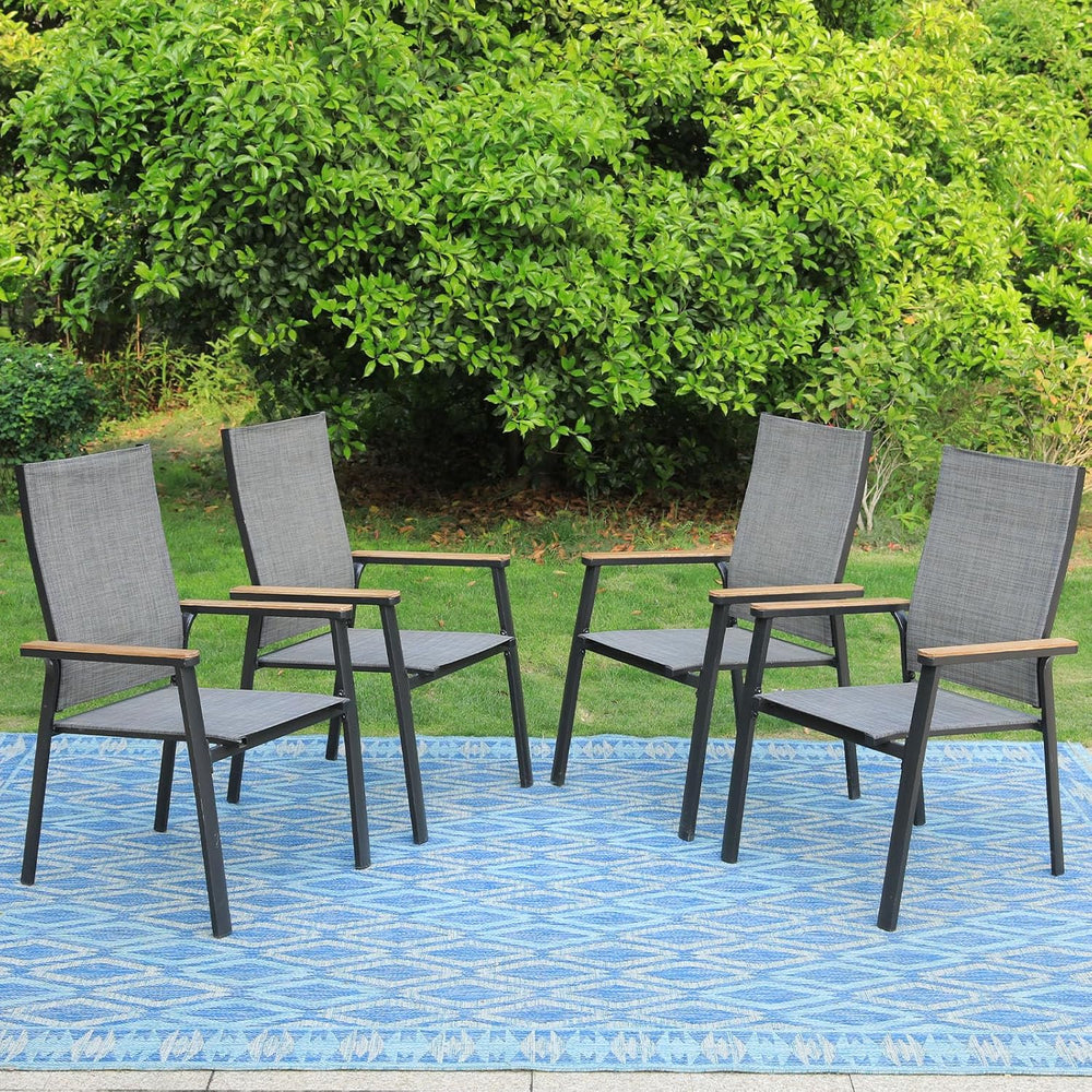 PHI VILLA Outdoor Stackable Dining Chairs Set of 4 w/Aluminum Frame, Grey