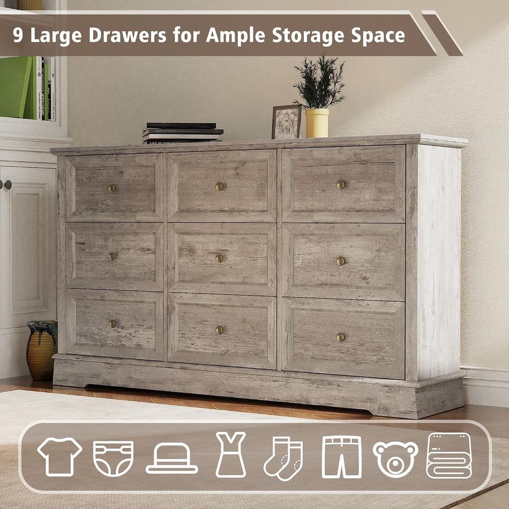 KIGOTY Farmhouse Bedroom Set, 4 Pcs Dresser and Nightstand Sets, 9/5 Drawer D...