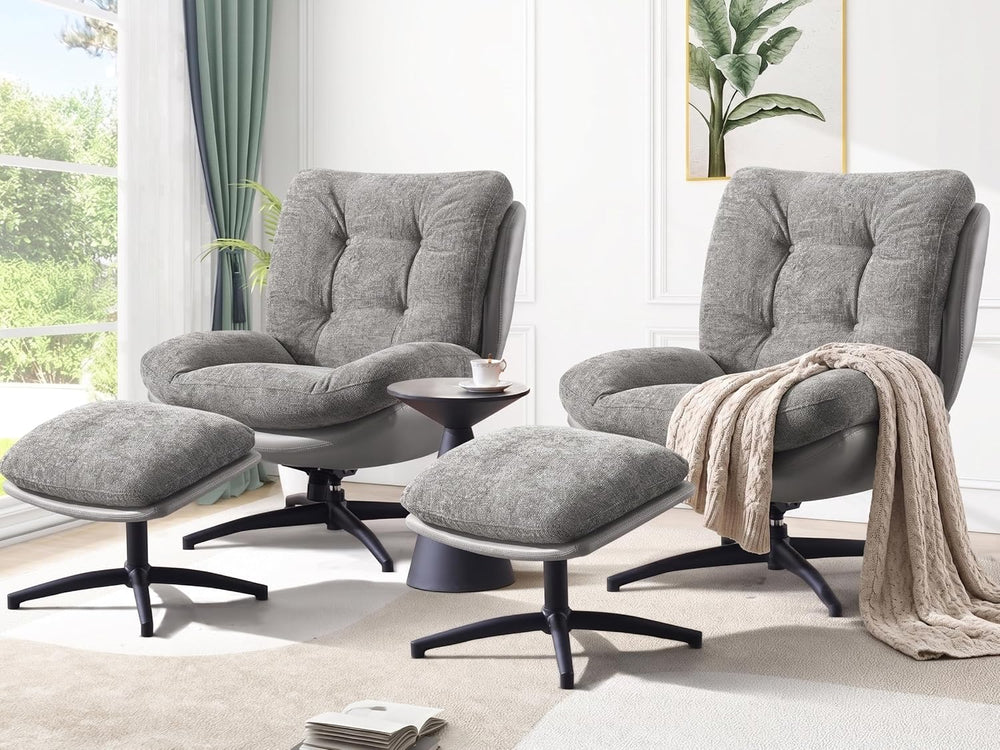 Chenille Rocking Swivel Accent Chair Set of 2 with Ottoman, 360° Oversized Me...