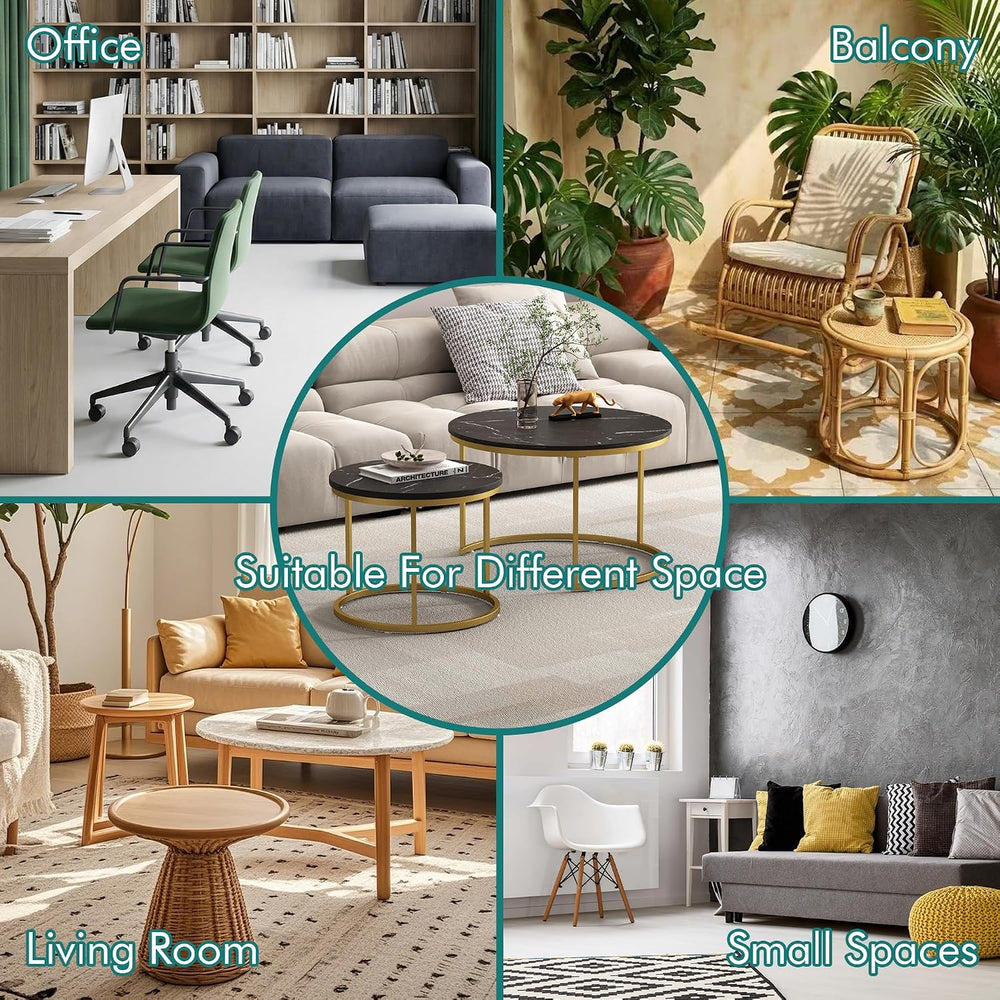 27.56 inch Small Round Nesting Coffee Table Set of 2 for Living Room, Wood Gr...