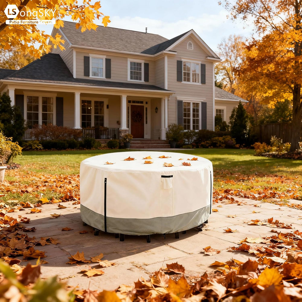 Round Patio Furniture Covers,600D Heavy Duty Waterproof Outdoor Furniture Cov...