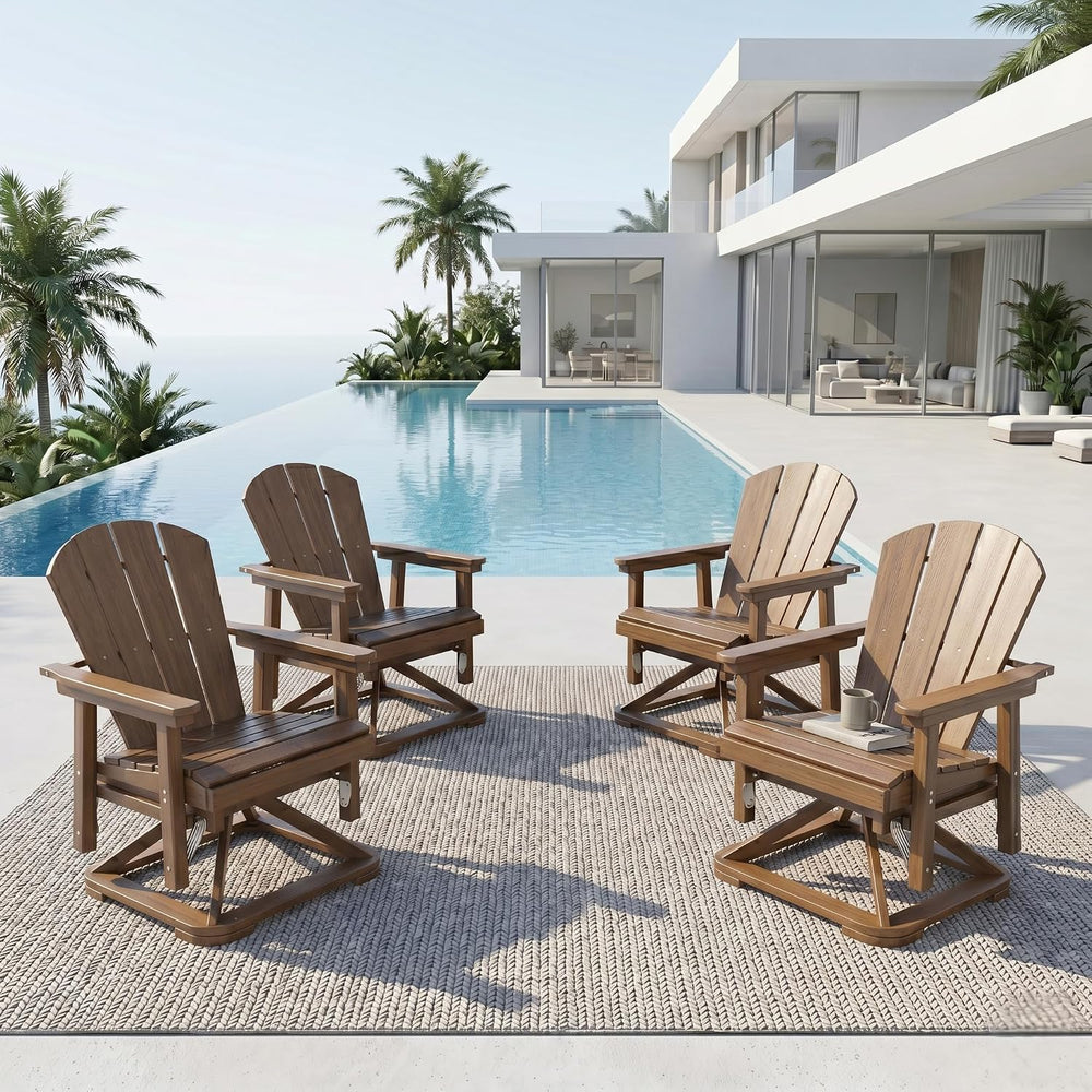 4-Piece Adirondack Swivel Glider Chair Set, Composite HDPE Outdoor Furniture ...