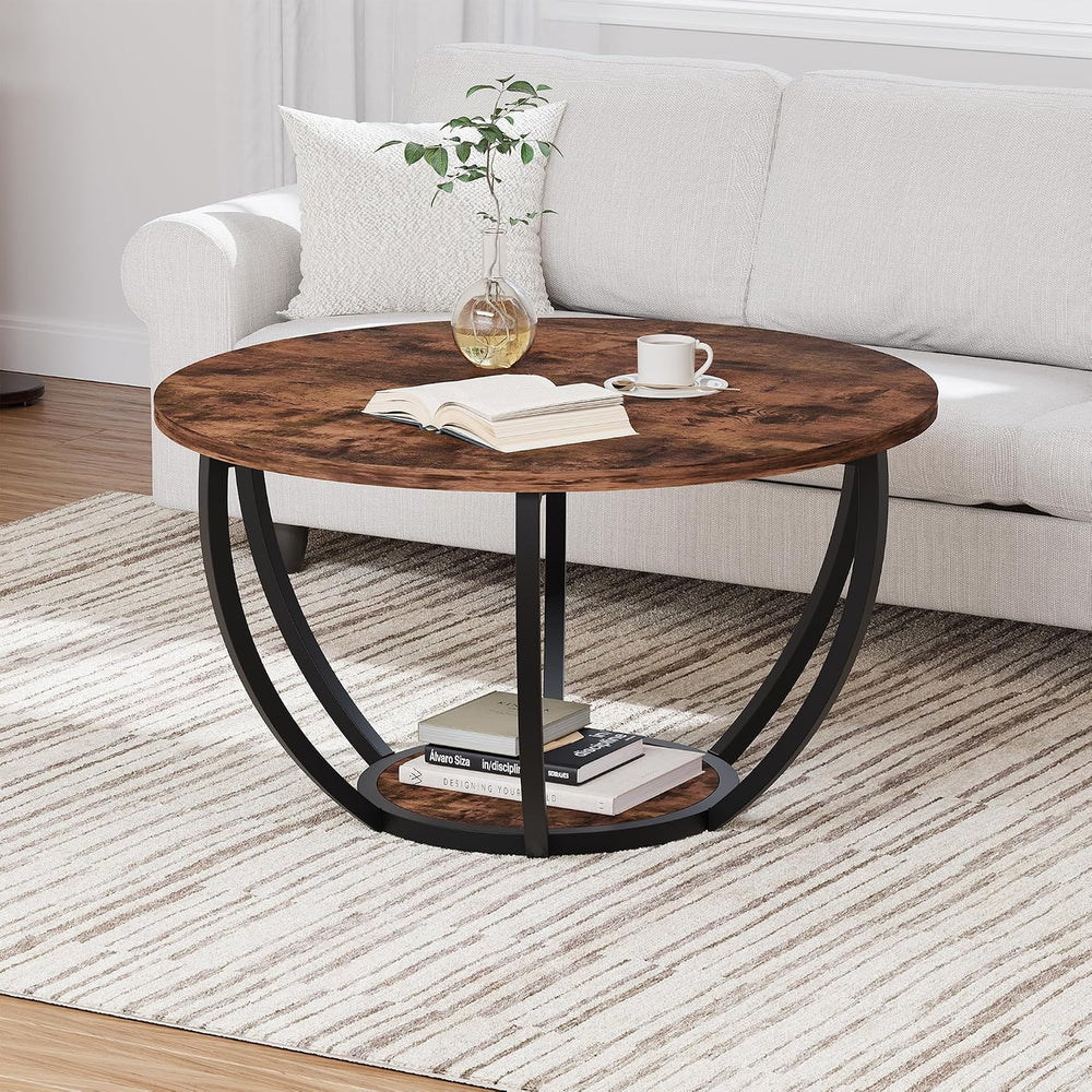 HOMERECOMMEND 28" Round Coffee Table with Storage for Living Room,Brown