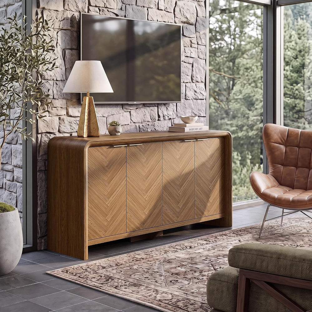 PAPROOS 55" Buffet Cabinet with Storage, Large Sideboard Cabinet, Walnut