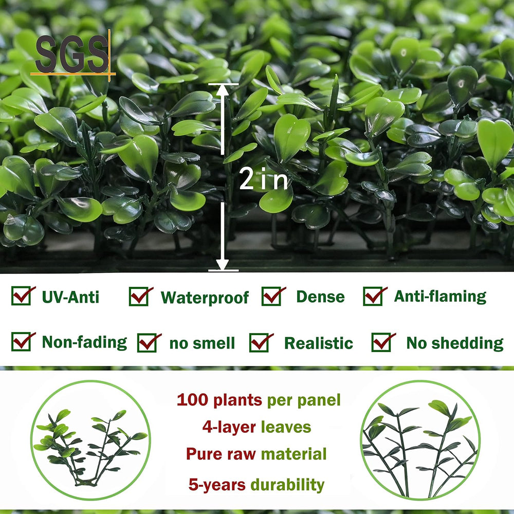 Bybeton Artificial Grass Wall Panels,10"x 10" (12pc) UV-Anti Boxwoo...