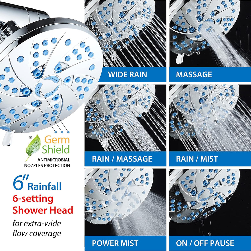 Hotel Spa High Pressure 6-in-1 Aquassage - 76-mode 3-way Combo, Showerhead, H...