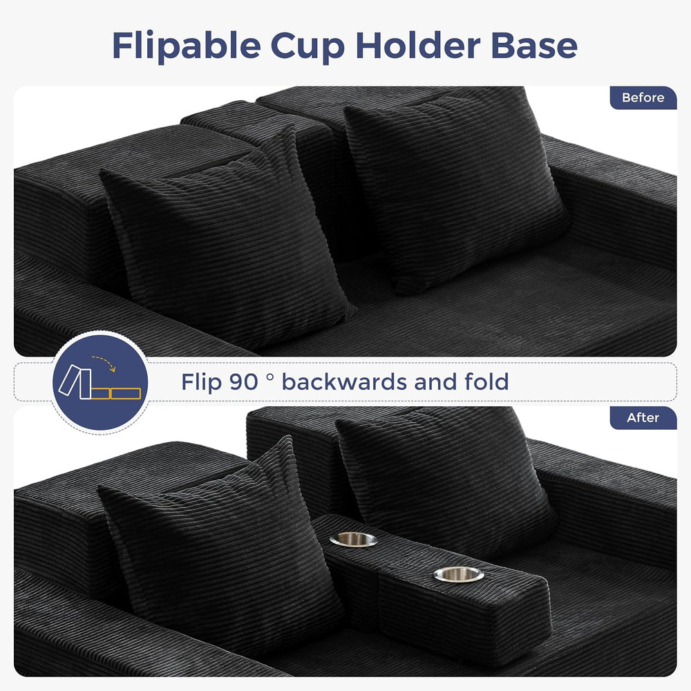 MAXYOYO Sofa Bed, 64-Inch Boneless Loveseat with 2 Cup Holders