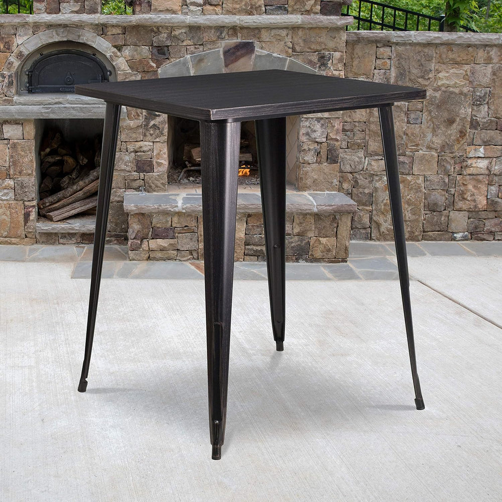 Flash Furniture 31.5 in Metal Square Table, Black-Antique Gold