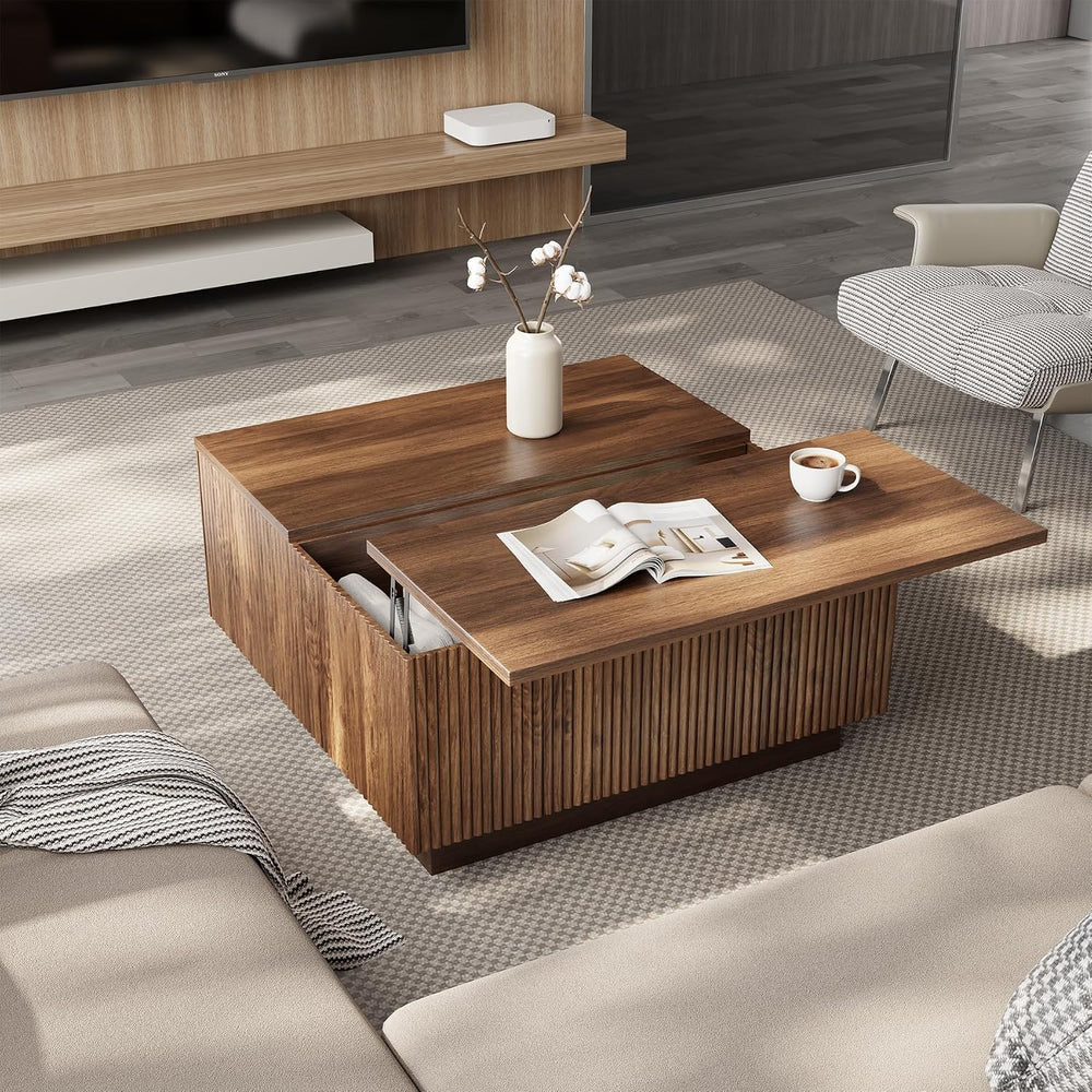 Epecoya 31'' Lift Top Coffee Table with Storage, Walnut Square Center...