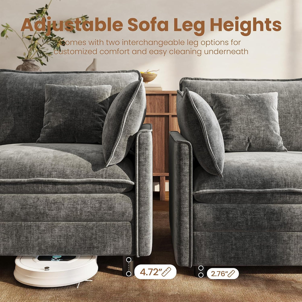 37" Chenille Oversized Sofa Chair with Movable Ottoman, Chair & Otto...