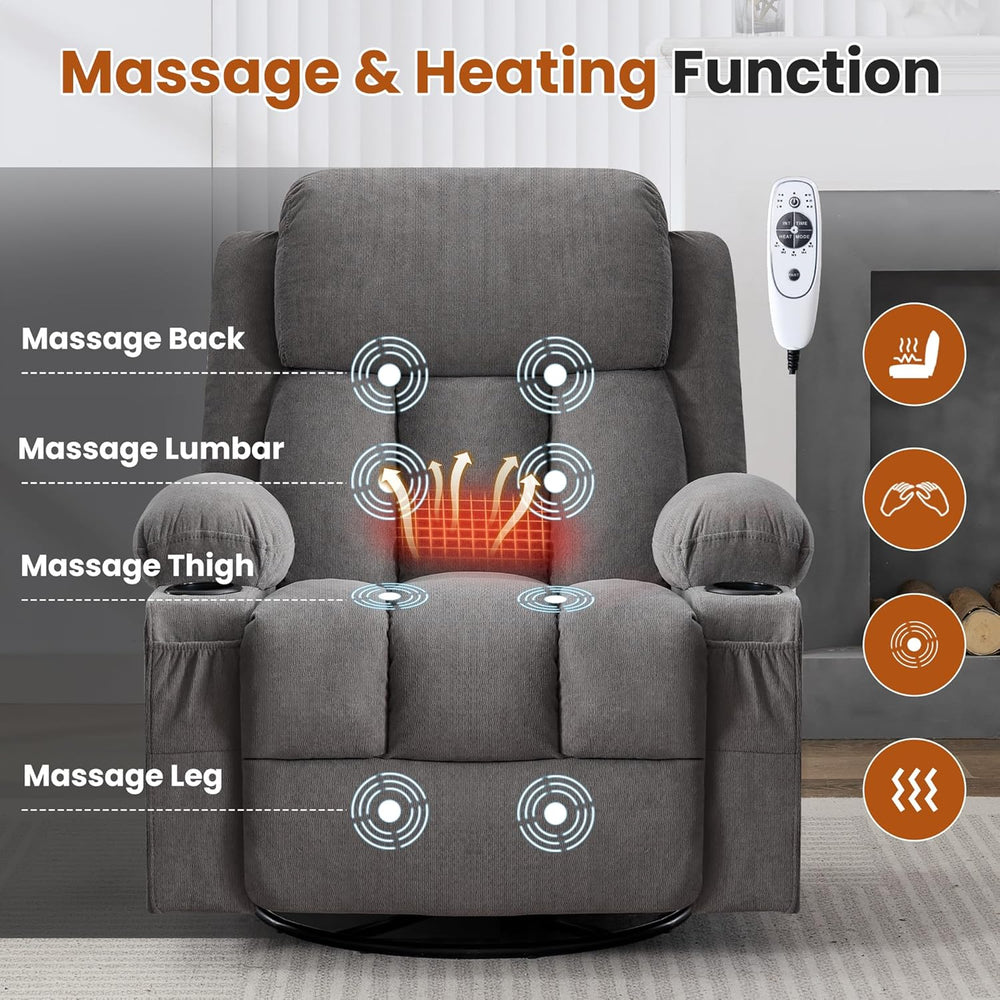 MAHOMICO Swivel Rocker Recliner Chair with Vibration Massage and Heat for Liv...