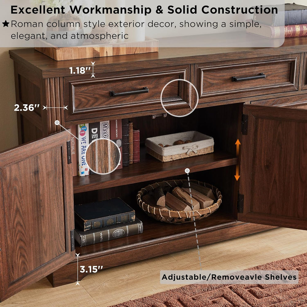 JXQTLINGMU 66" Farmhouse Buffet Cabinet with Storage, Sideboard Credenza...