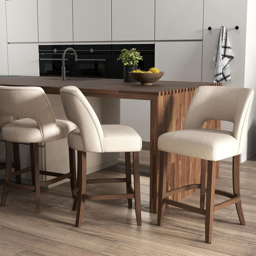 VKNOW Bar Stools Set of 2, 26" Fabric Counter Height Bar Stools, Beige