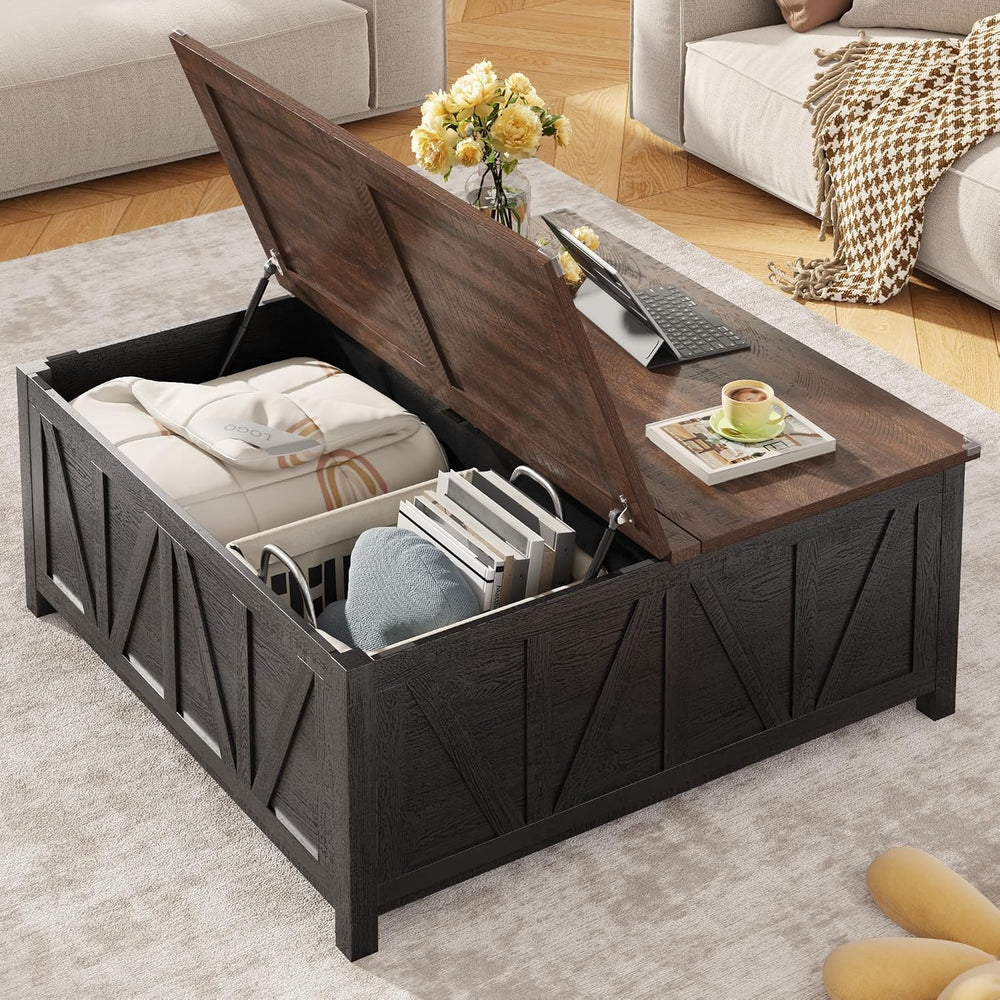 chartustriable 43.3“ Lift Top Coffee Table with Storage, Farmhouse Coffee Tab...