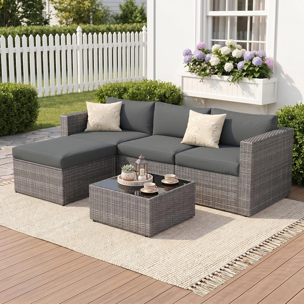 5 Pieces Wicker Patio Furniture Set - Patio Sofa and Chair for All Weather