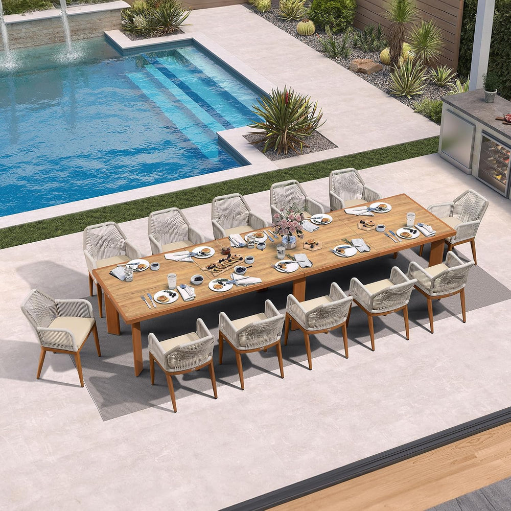 PURPLE LEAF Patio Dining Chairs Set 2 Pieces, Cushion and Arm, Deep Teak