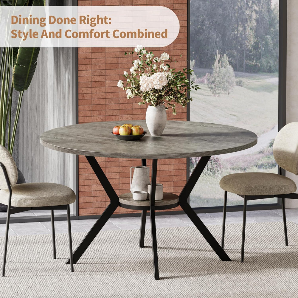 Round Dinner Table for 4, 42 Inch Kitchen & Dining Room Table with Storage