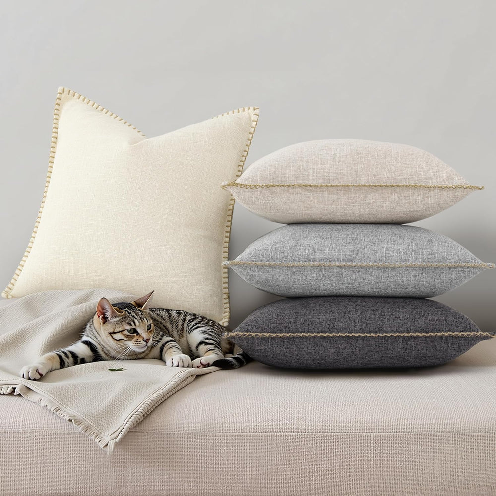 decorUhome Cream Faux Linen Outdoor Throw Pillow Covers 26x26 Set of 2