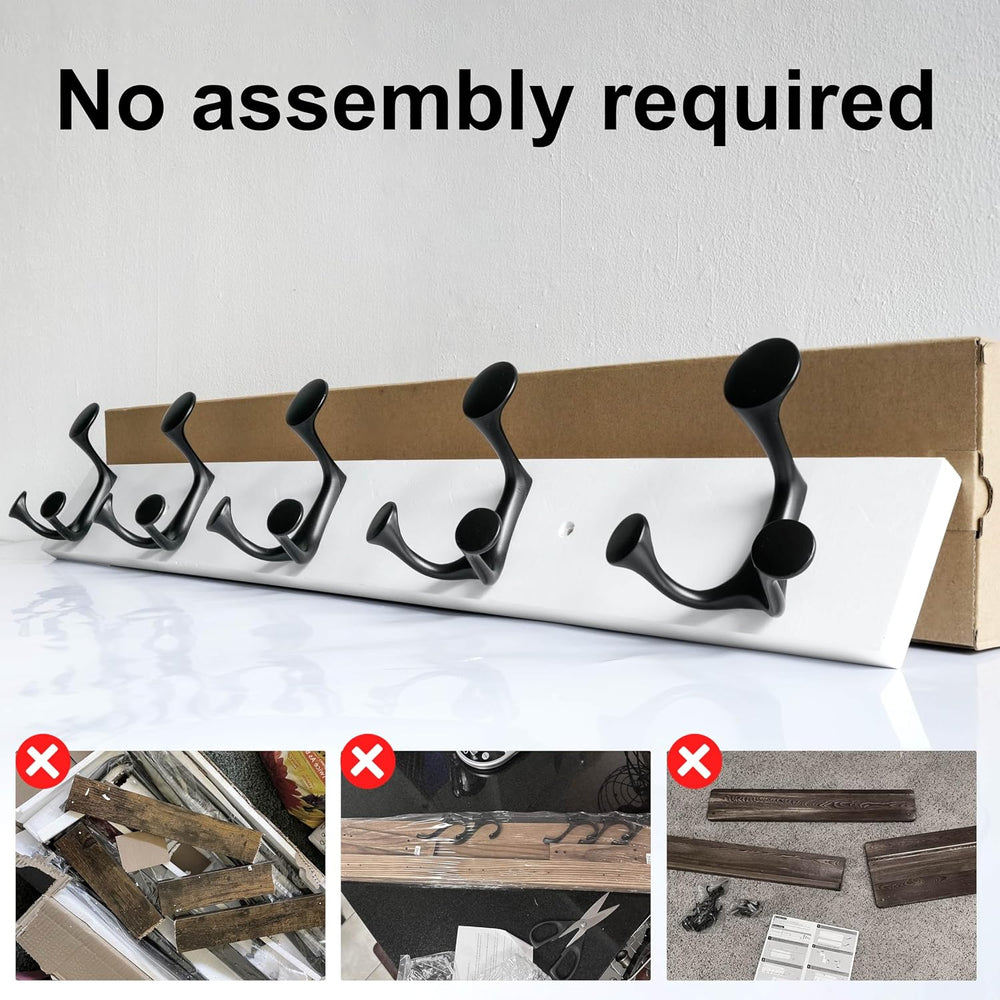 SKOLOO 30-Inch White Wood Coat Rack Wall Mount with 5 Triple Hooks - Ideal fo...
