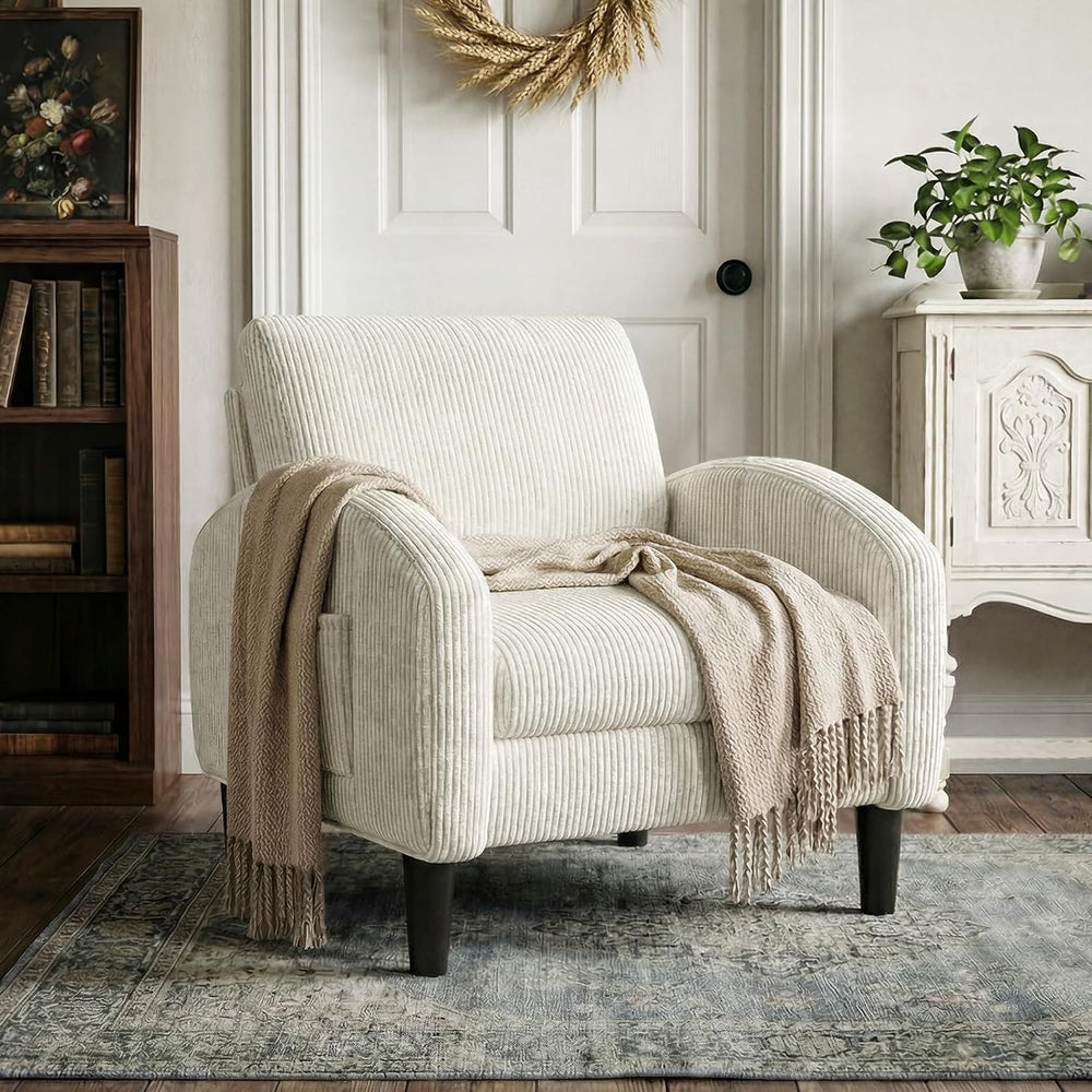 Homkdom Accent Chair with Side Pockets & Ergonomic Backrest,Beige