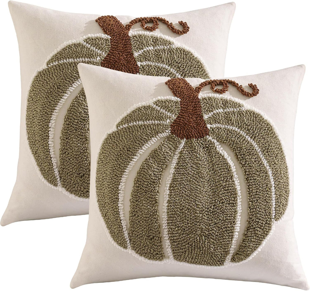 Halloween Fall Throw Pillow Covers 20x20 Set of 2 Green Pumpkin