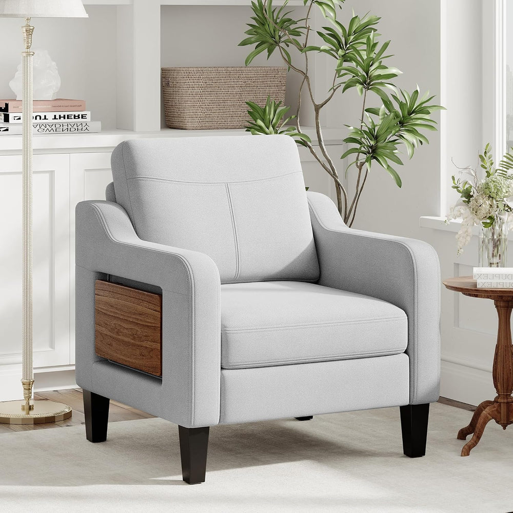 Upholstered Accent Chair with Foldable Side Table for Living Room