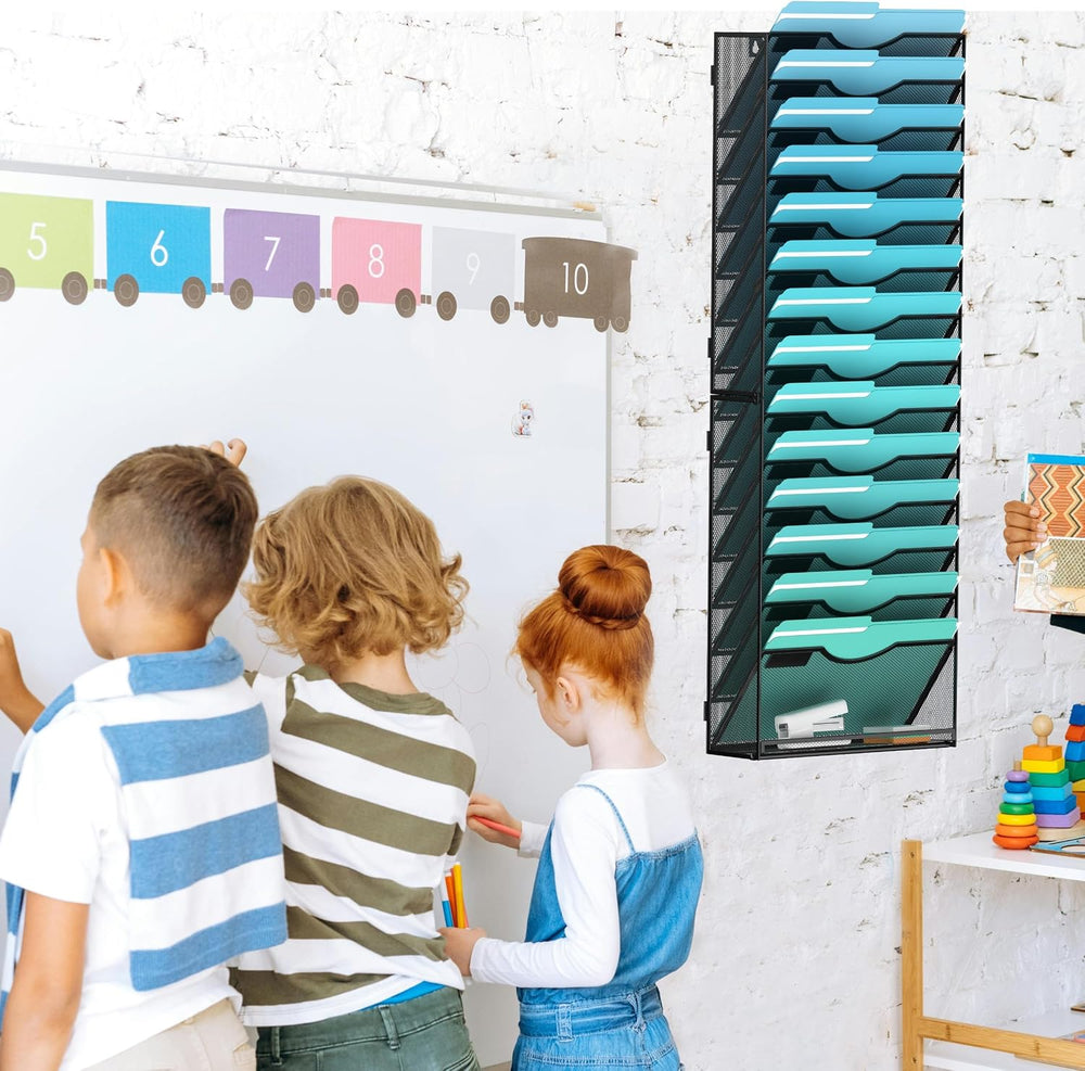 Gawerk 15-Tier Wall File Organizer Hanging Wall File Holder Wall Mount Paper ...