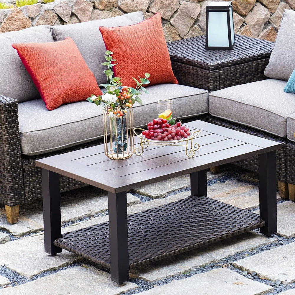 Grand patio Outdoor 40" Coffee Table with Wicker Storage Shelf