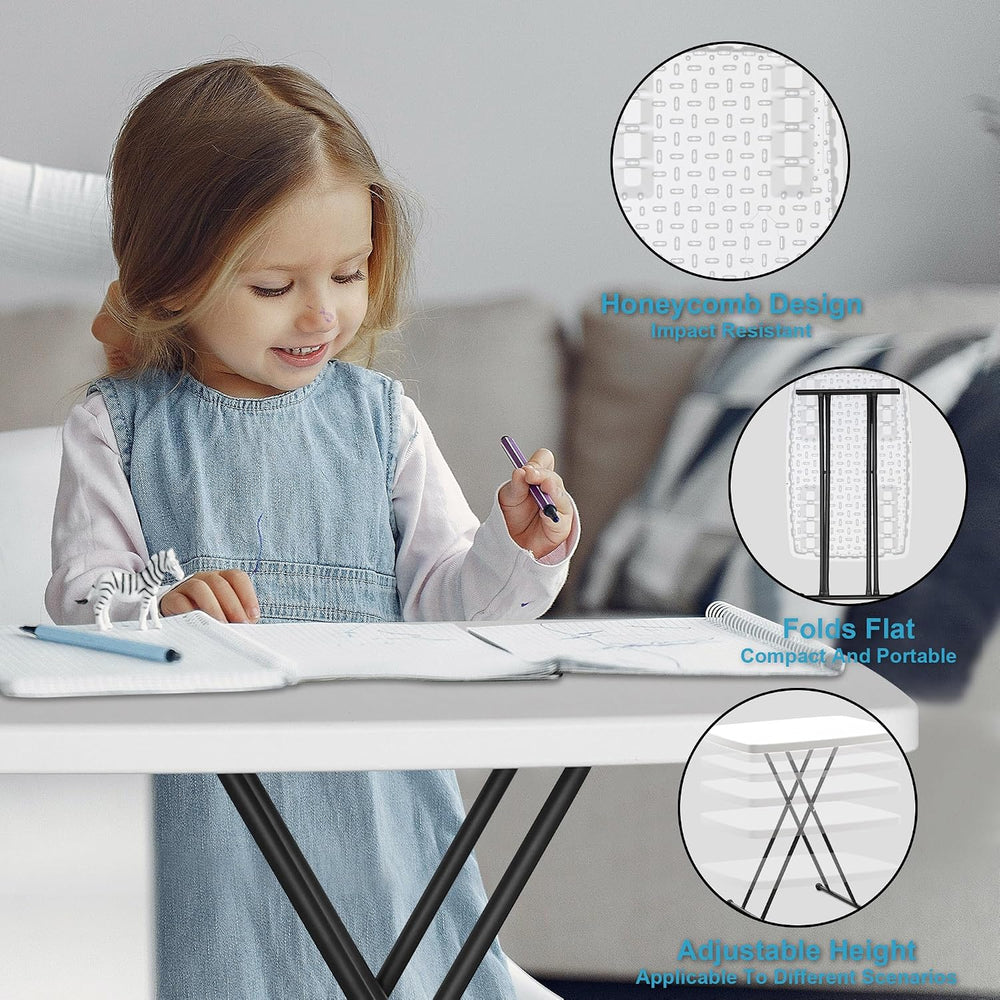Bblife Plastic White Folding Tray Table, Heavy Duty Utility Table, 30” L x 19...