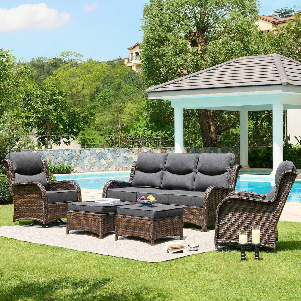 HILLGA Luxury High Back Patio Furniture Set with 6-Inch Thick Cushion