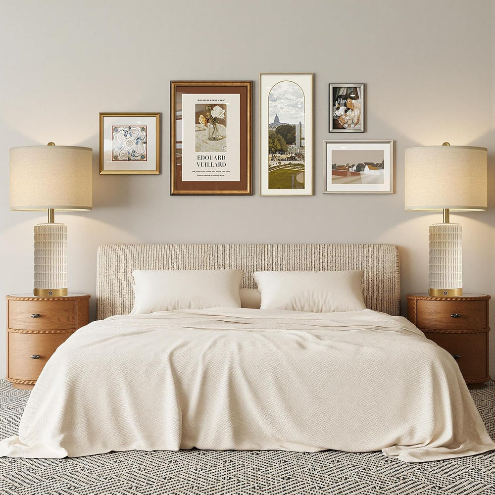 25" Ceramic Touch Table Lamp Set of 2 for bedroom and Living Room White