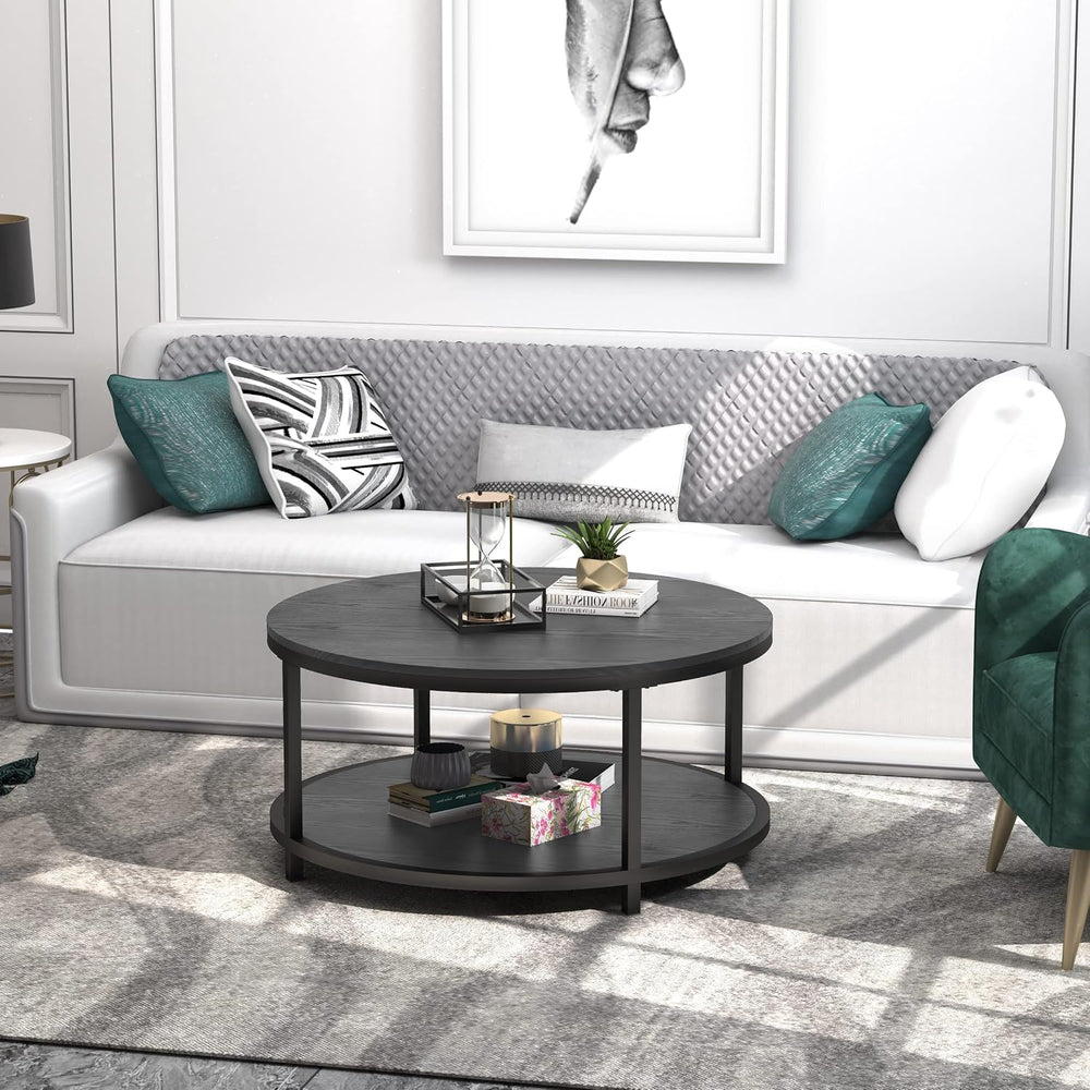 WiberWi Round Coffee Table Black 35.8" Circle Coffee Tables for Living R...