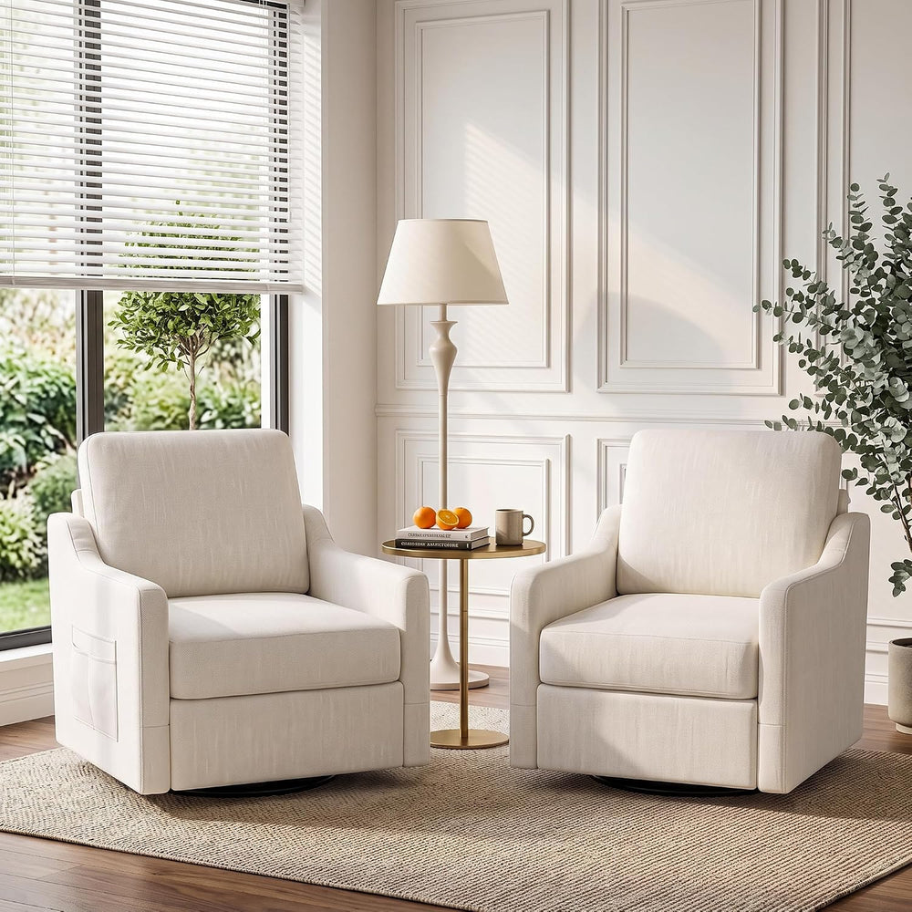 360° Swivel Accent Chair with High Back & Lumbar Support, Deep Seat, Beige