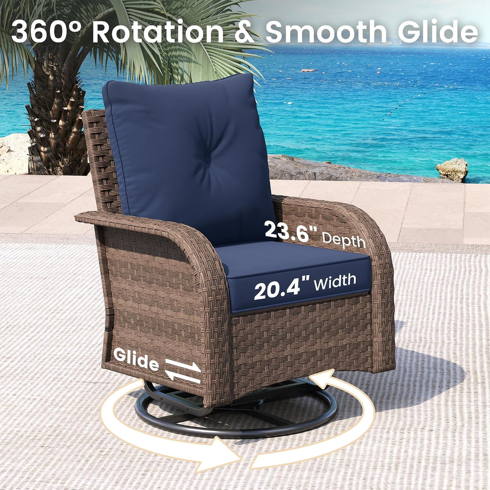 UDPATIO Patio Furniture Set 2 High-Back Swivel Chairs Conversation Set
