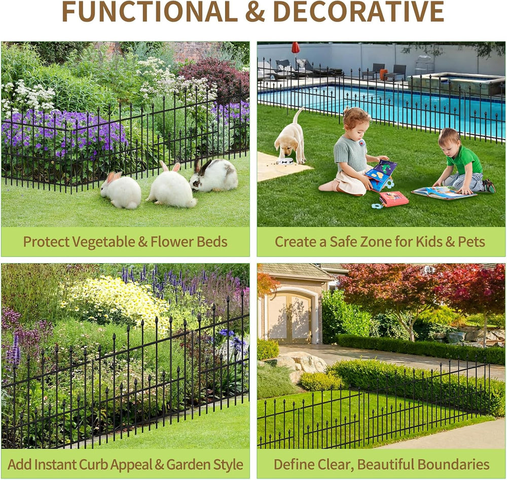 Decorative Garden Fence - 32in(H) x 24.16Ft(L) Heavy Duty Metal Animal Barrie...