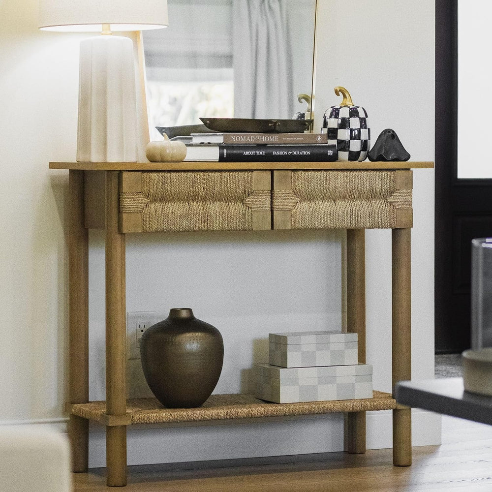 Nathan James Beacon Wooden Sofa Console Table with Drawers, Bohemian Entryway...