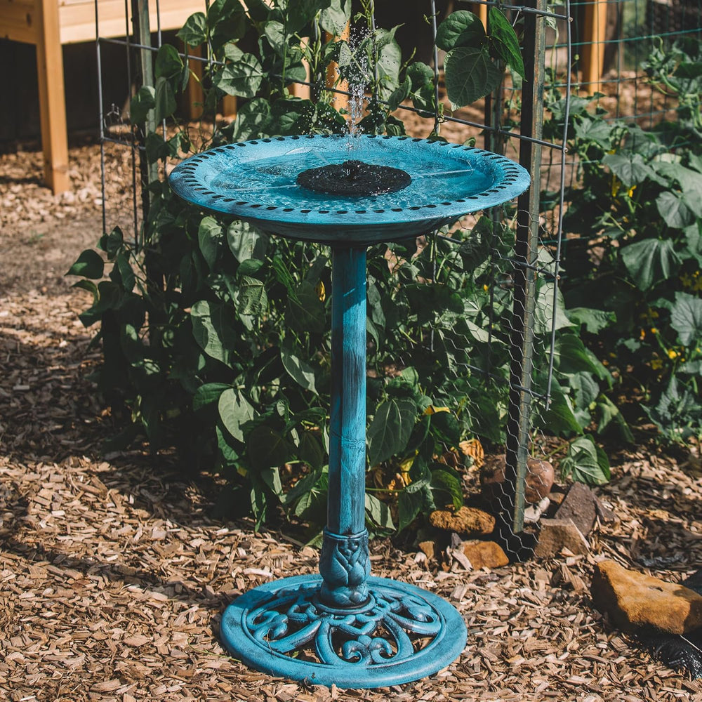 Backyard Expressions Blue Bird Bath for Outside, Solar Bird Bath Fountain